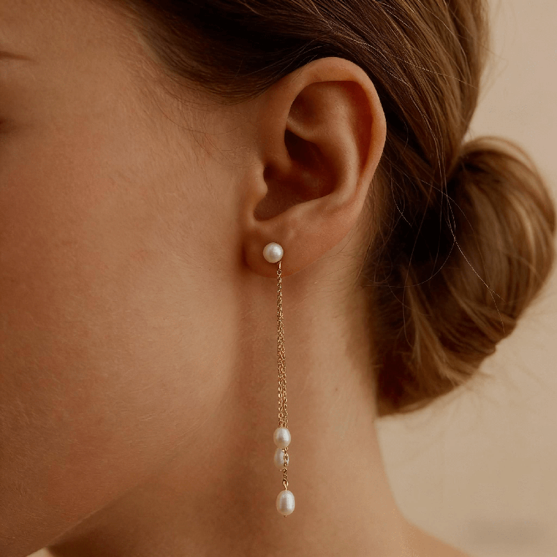 A detailed, close-up view of a photorealistic AI-generated ear model, featuring a real earring product.