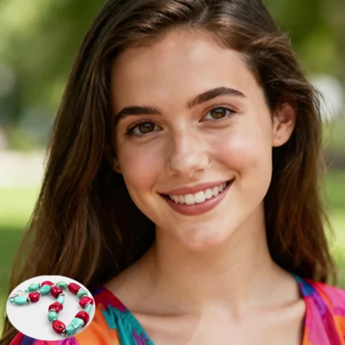 Visual example of transitioning a necklace display from a simple flat lay to strategic model wear, avoiding common pitfalls like busy backgrounds or lost focus.