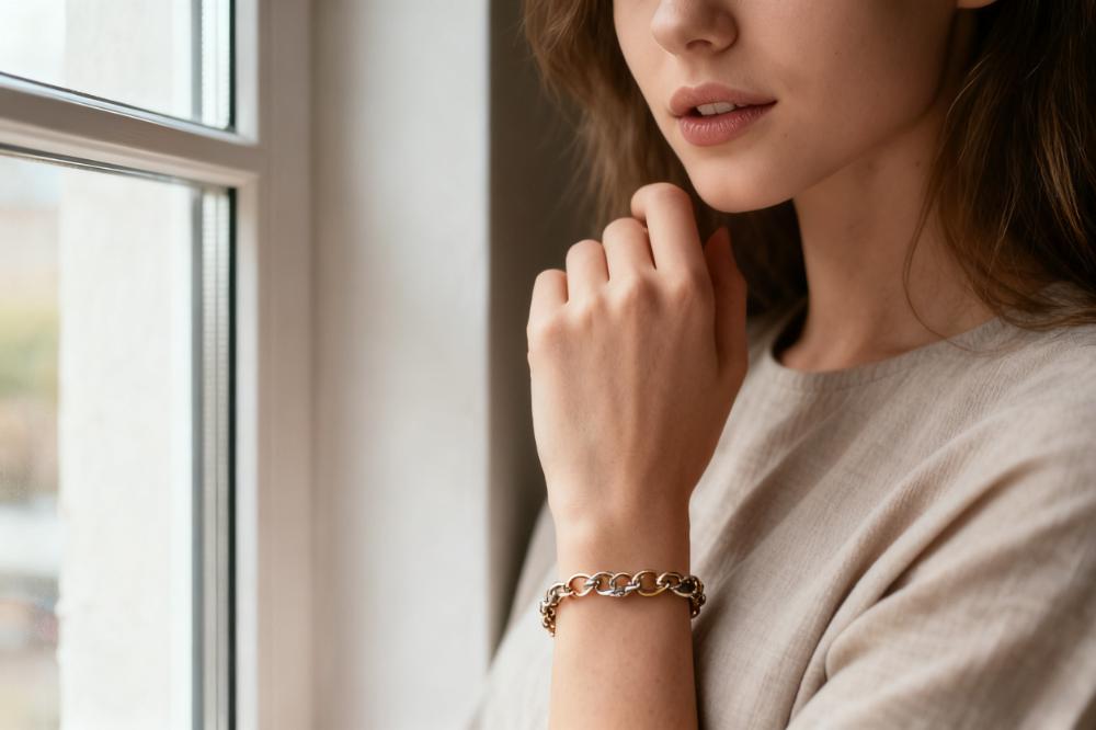 An example of real-person jewelry model photography using natural window light and a simple setup.